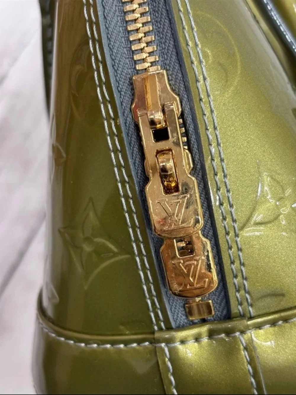 Louis Vuitton Olive Green Vernis Alma BB Handbag